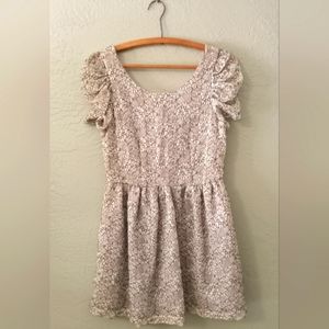 Retro Blush & Black Lace Baby Doll Dress